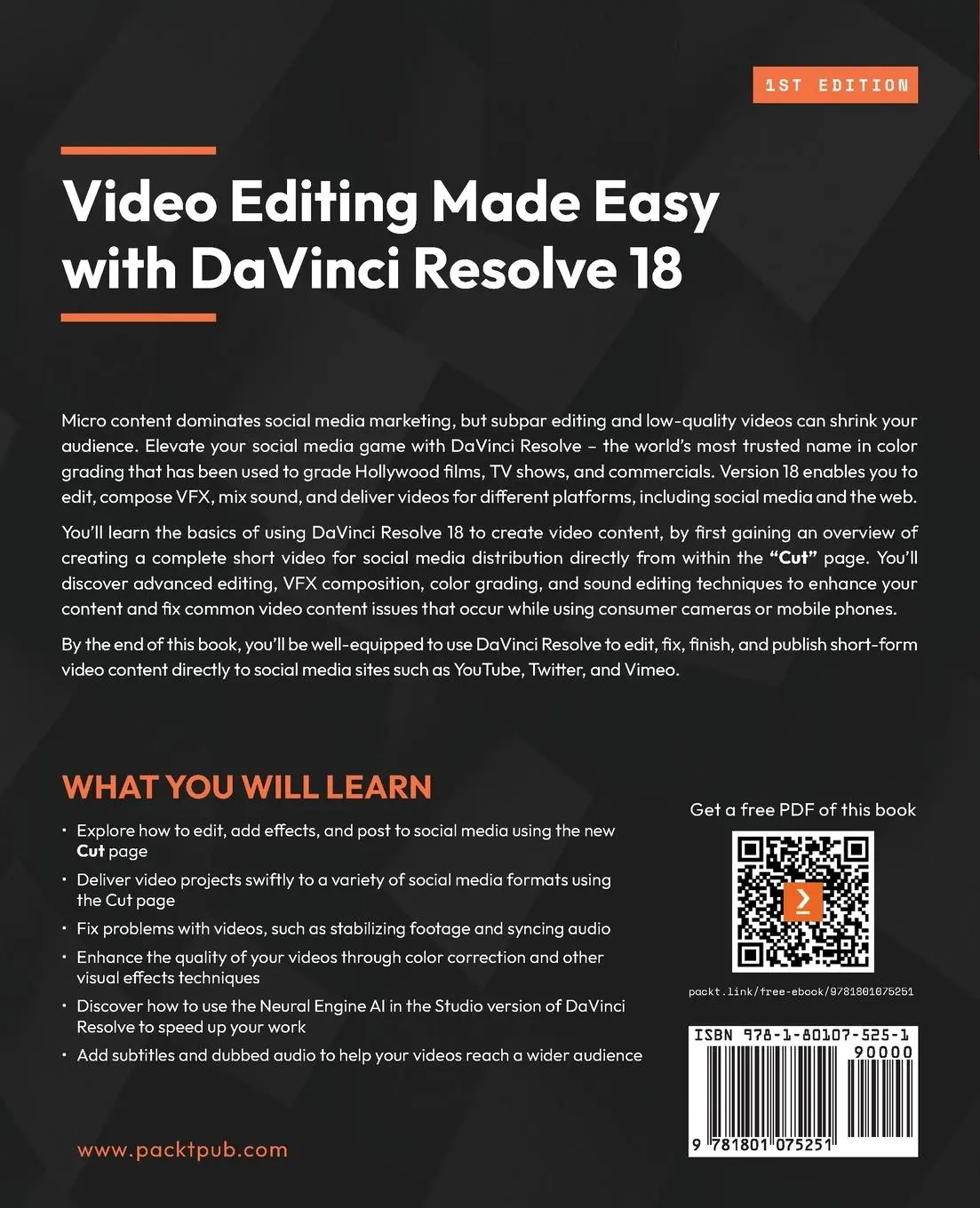 Rückseite: 9781801075251 | Video Editing Made Easy with DaVinci Resolve 18 | Lance Phillips