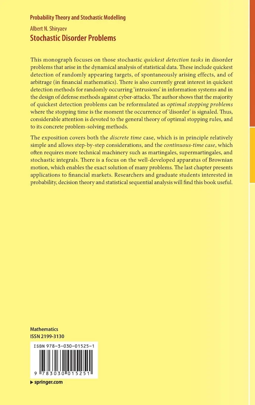Rückseite: 9783030015251 | Stochastic Disorder Problems | Albert N. Shiryaev | Buch | xix | 2019