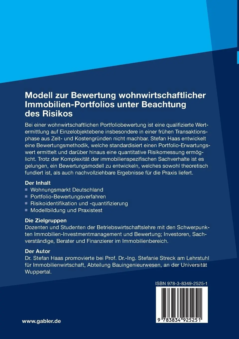 Rückseite: 9783834925251 | Modell zur Bewertung wohnwirtschaftlicher Immobilien-Portfolios...