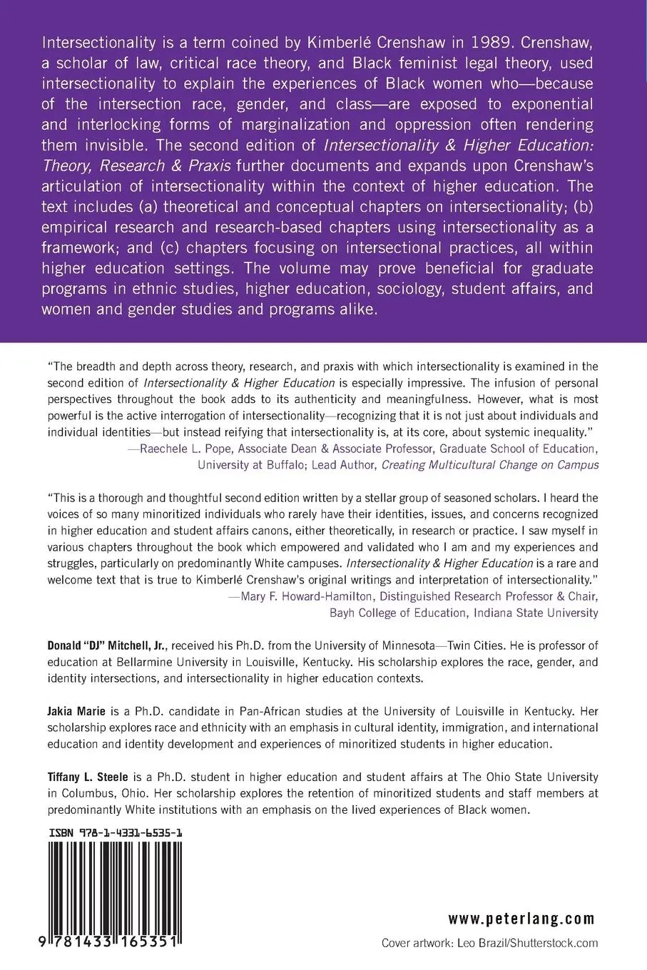 Rückseite: 9781433165351 | Intersectionality &amp; Higher Education | Jr. (u. a.) | Taschenbuch
