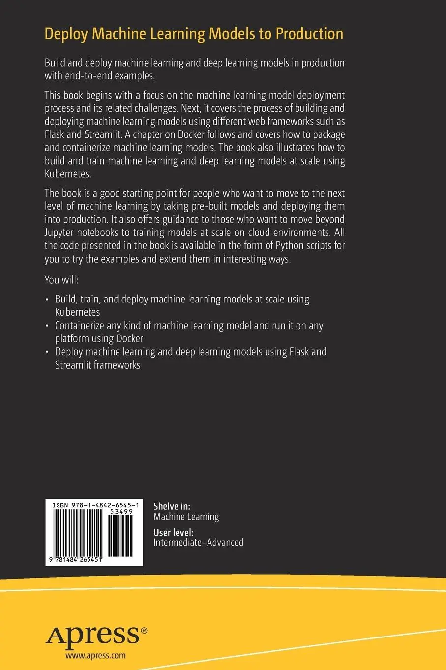 Rückseite: 9781484265451 | Deploy Machine Learning Models to Production | Pramod Singh | Buch