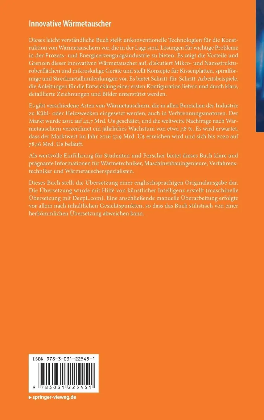 Rückseite: 9783031225451 | Innovative Wärmetauscher | Stephan Scholl (u. a.) | Buch | x | Deutsch