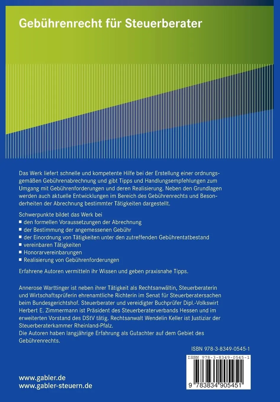 Rückseite: 9783834905451 | Gebührenrecht für Steuerberater | Annerose Warttinger (u. a.) | Buch