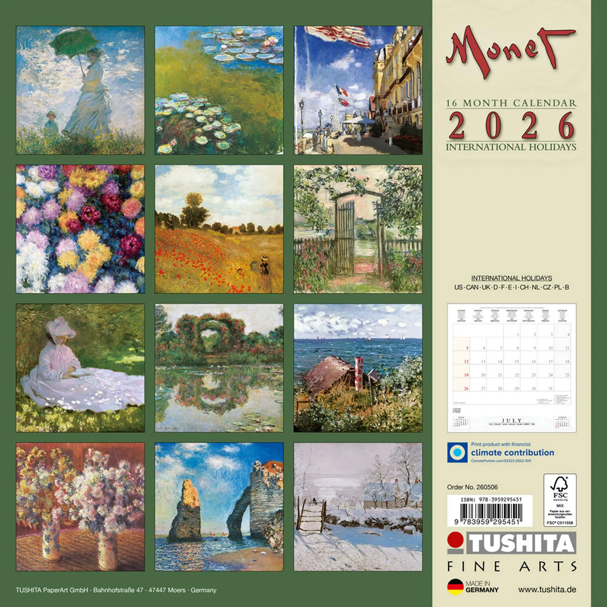 Rückseite: 9783959295451 | Claude Monet 2026 | Kalender 2026 | Kalender | Tushita Fine Arts