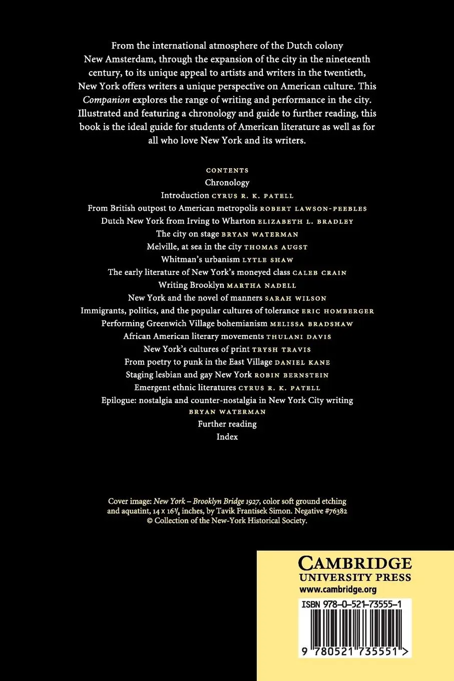 Rückseite: 9780521735551 | The Cambridge Companion to the Literature of New York | Patell (u. a.)