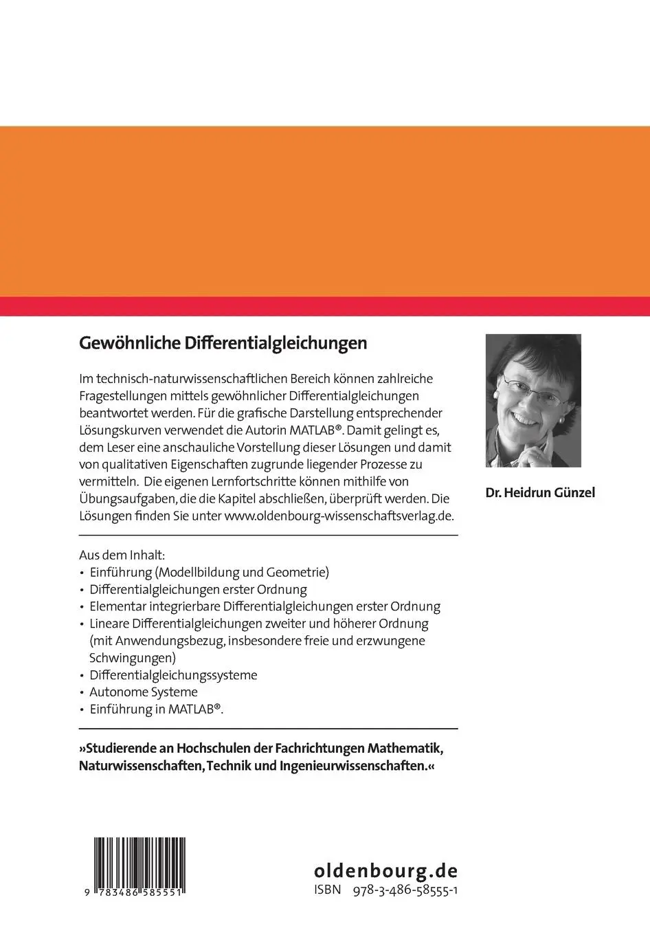 Rückseite: 9783486585551 | Gewöhnliche Differentialgleichungen | Heidrun Günzel | Taschenbuch