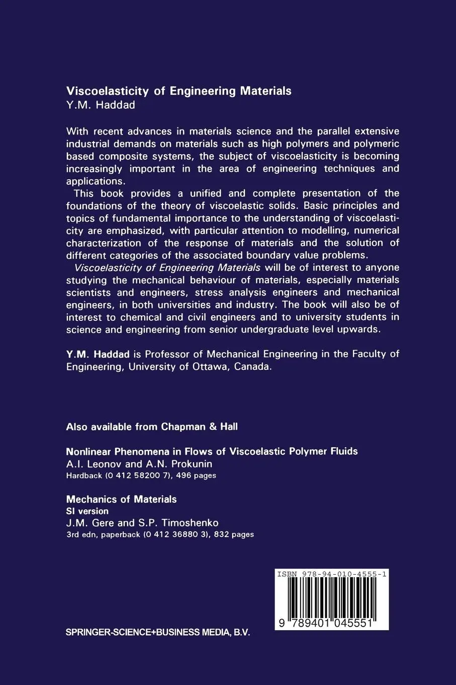 Rückseite: 9789401045551 | Viscoelasticity of Engineering Materials | Y. M. Haddad | Taschenbuch