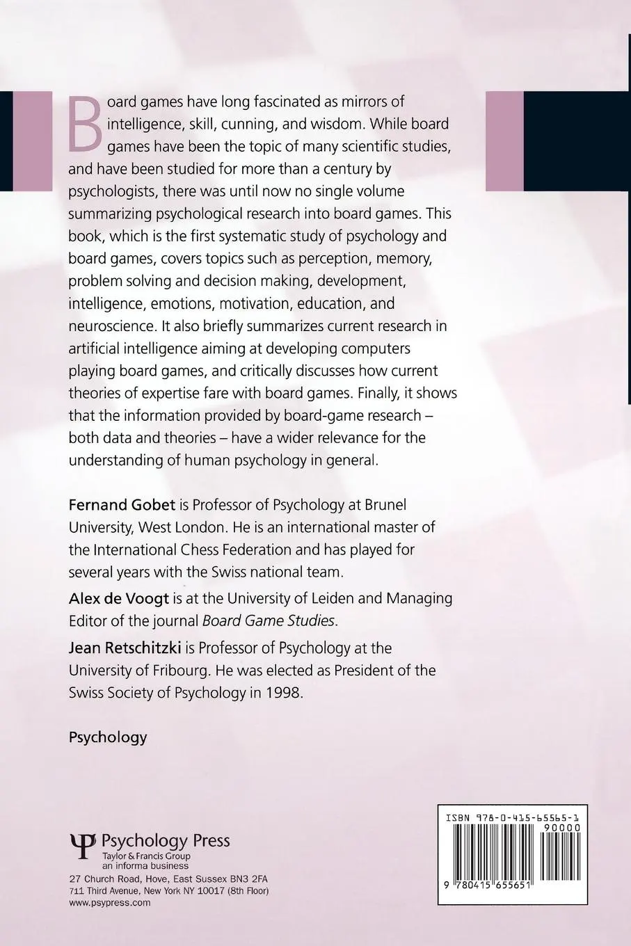 Rückseite: 9780415655651 | Moves in Mind | The Psychology of Board Games | Fernand Gobet (u. a.)