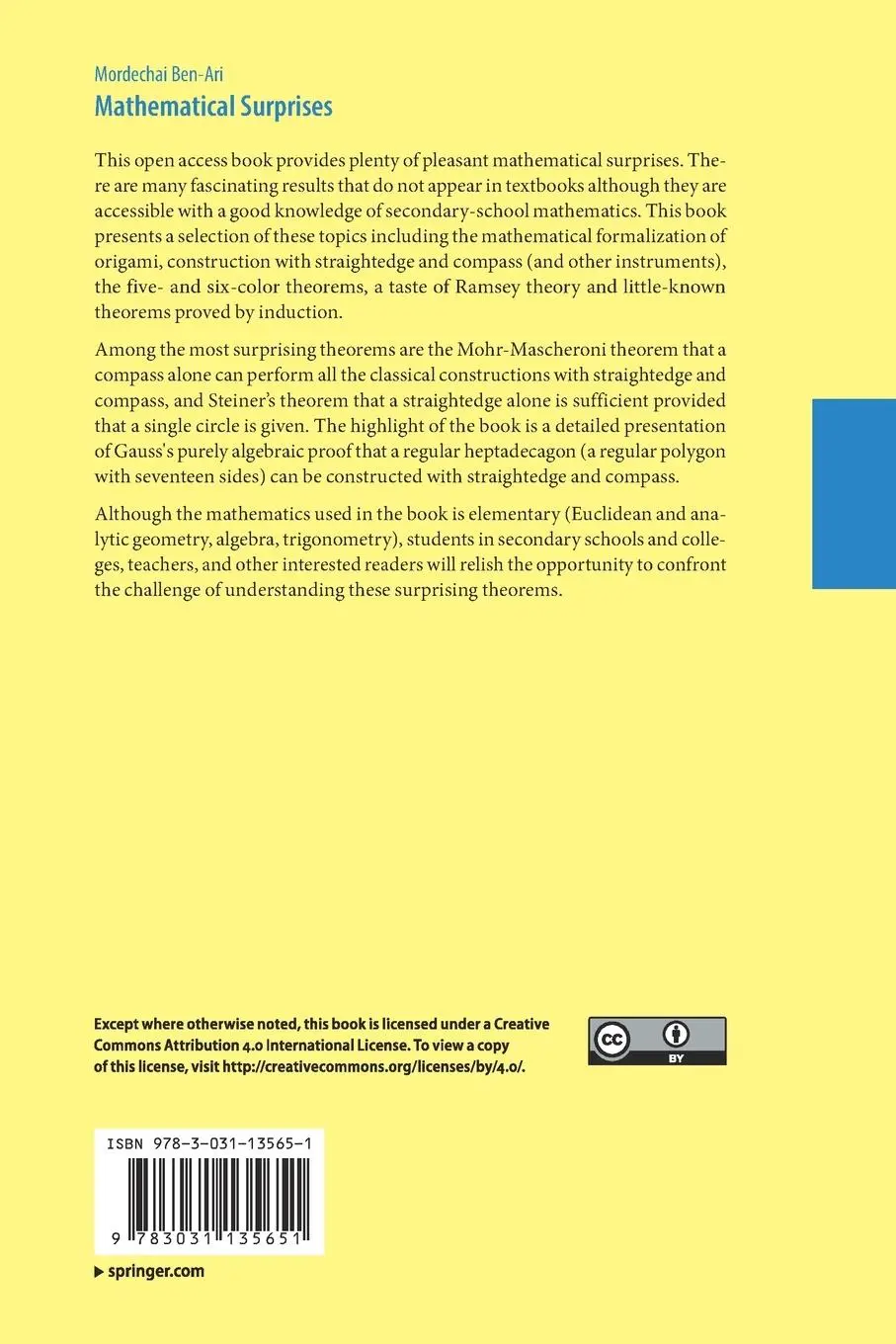 Rückseite: 9783031135651 | Mathematical Surprises | Mordechai Ben-Ari | Taschenbuch | xvi | 2022