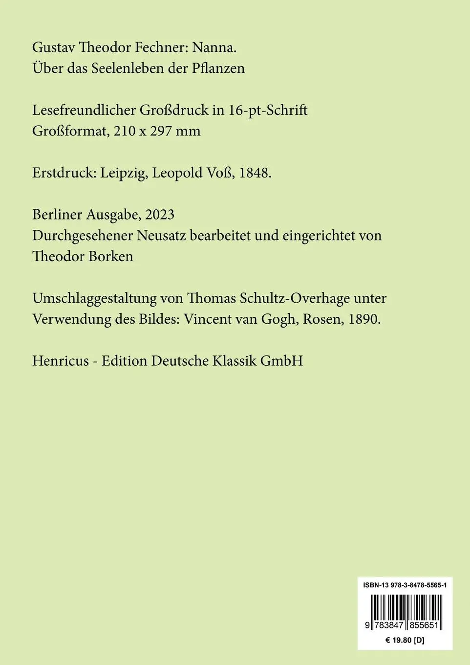 Rückseite: 9783847855651 | Nanna (Großdruck) | Über das Seelenleben der Pflanzen | Fechner | Buch
