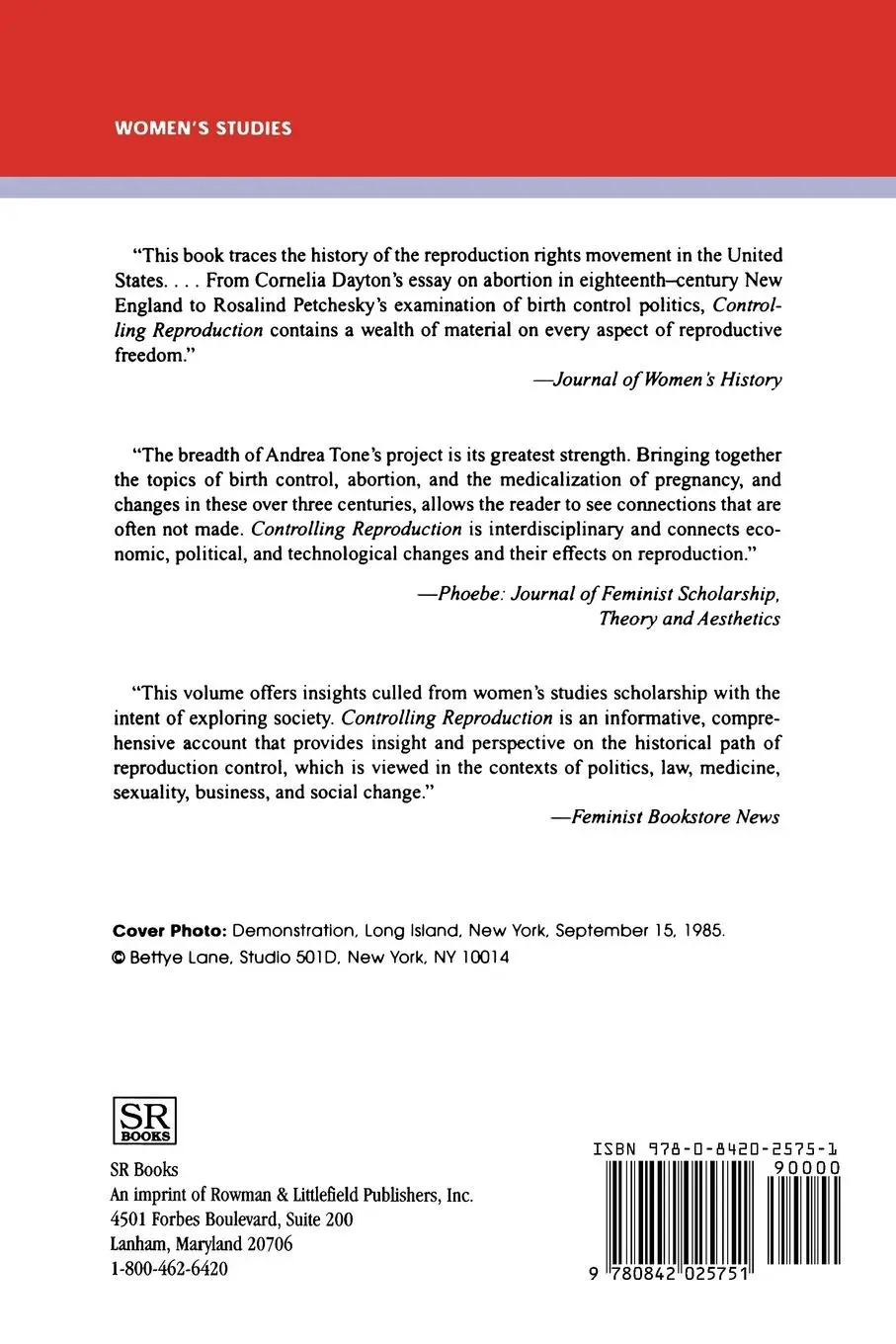 Rückseite: 9780842025751 | Controlling Reproduction | An American History | Andrea Tone | Buch