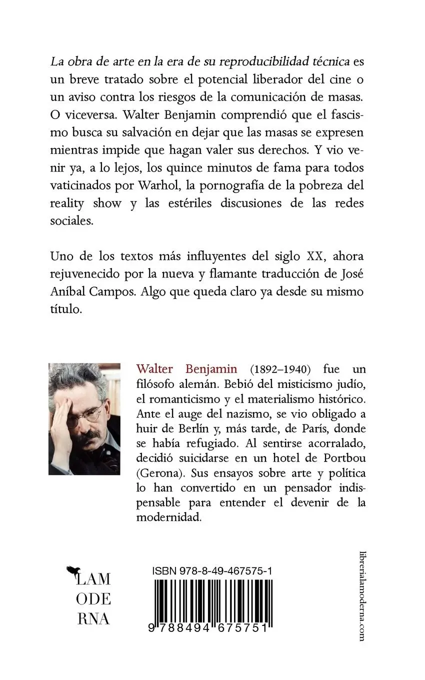 Rückseite: 9788494675751 | La obra de arte en la era de su reproducibilidad técnica | Benjamin