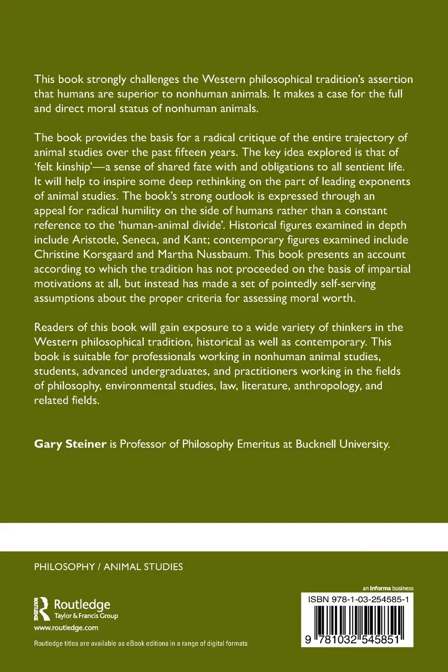 Rückseite: 9781032545851 | What We Owe to Nonhuman Animals | Gary Steiner | Taschenbuch | 2023