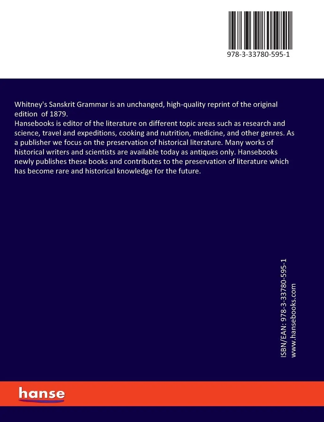 Rückseite: 9783337805951 | Whitney's Sanskrit Grammar | William D. Whitney | Taschenbuch | 512 S.