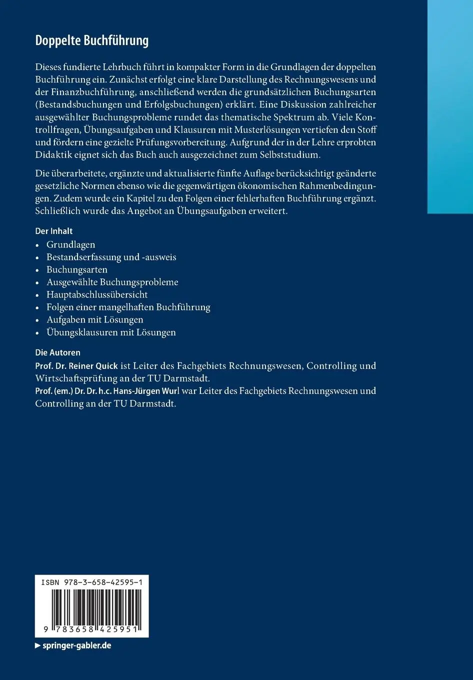Rückseite: 9783658425951 | Doppelte Buchführung | Grundlagen ¿ Übungsaufgaben ¿ Lösungen | Buch