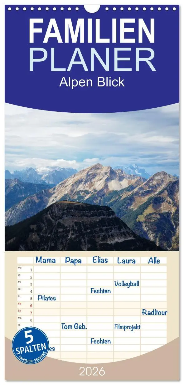Cover: 9783516506051 | Familienplaner 2026 - Alpen Blick mit 5 Spalten (Wandkalender, 21 x...