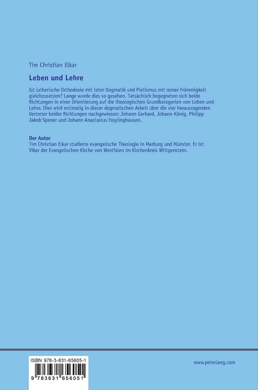 Rückseite: 9783631656051 | Leben und Lehre | Tim Christian Elkar | Buch | Gebunden | Deutsch