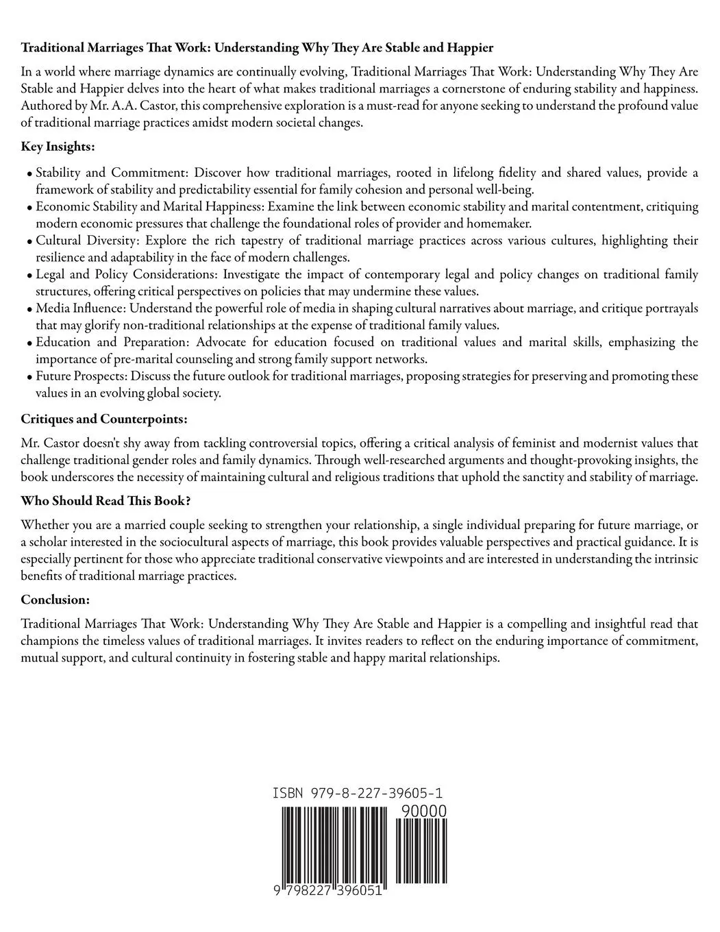 Rückseite: 9798227396051 | Traditional Marriages That Work | A. A. Castor | Taschenbuch | 2024