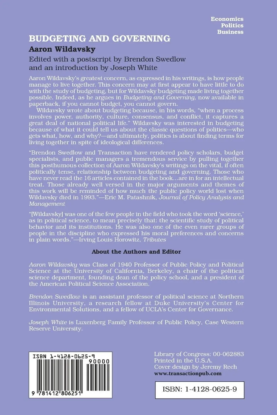 Rückseite: 9781412806251 | Budgeting and Governing | Aaron Wildavsky | Taschenbuch | Englisch