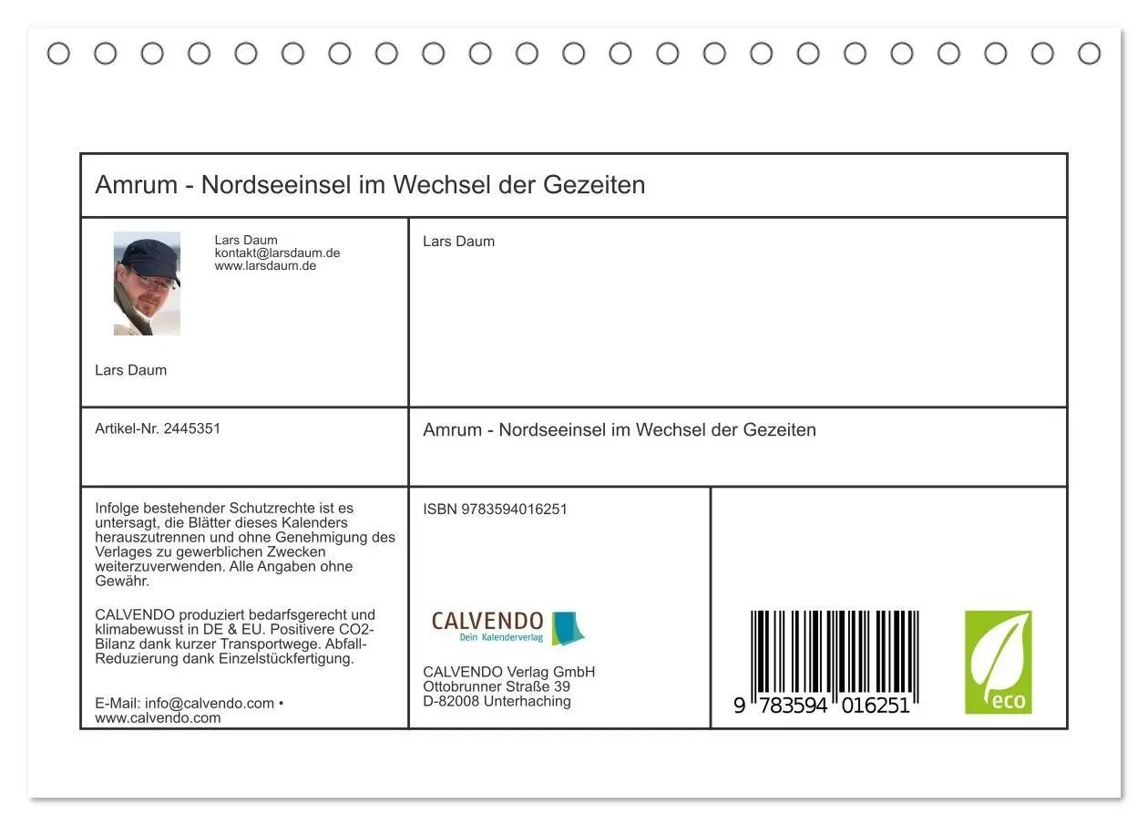 Bild: 9783594016251 | Amrum - Nordseeinsel im Wechsel der Gezeiten (Tischkalender 2027...