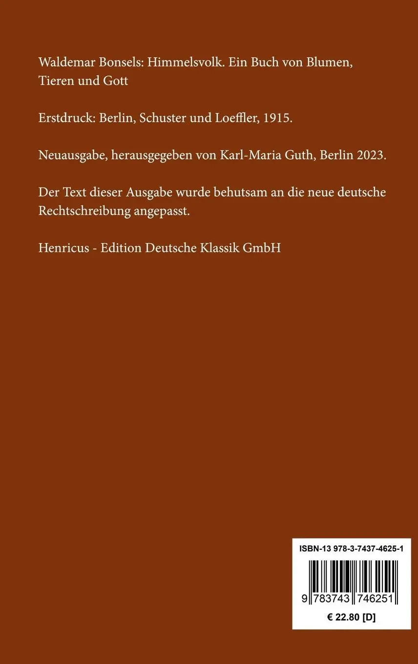 Rückseite: 9783743746251 | Himmelsvolk | Ein Buch von Blumen, Tieren und Gott | Waldemar Bonsels