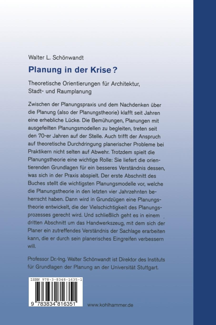 Rückseite: 9783834816351 | Planung in der Krise? | Walter Schönwandt | Taschenbuch | ix | Deutsch