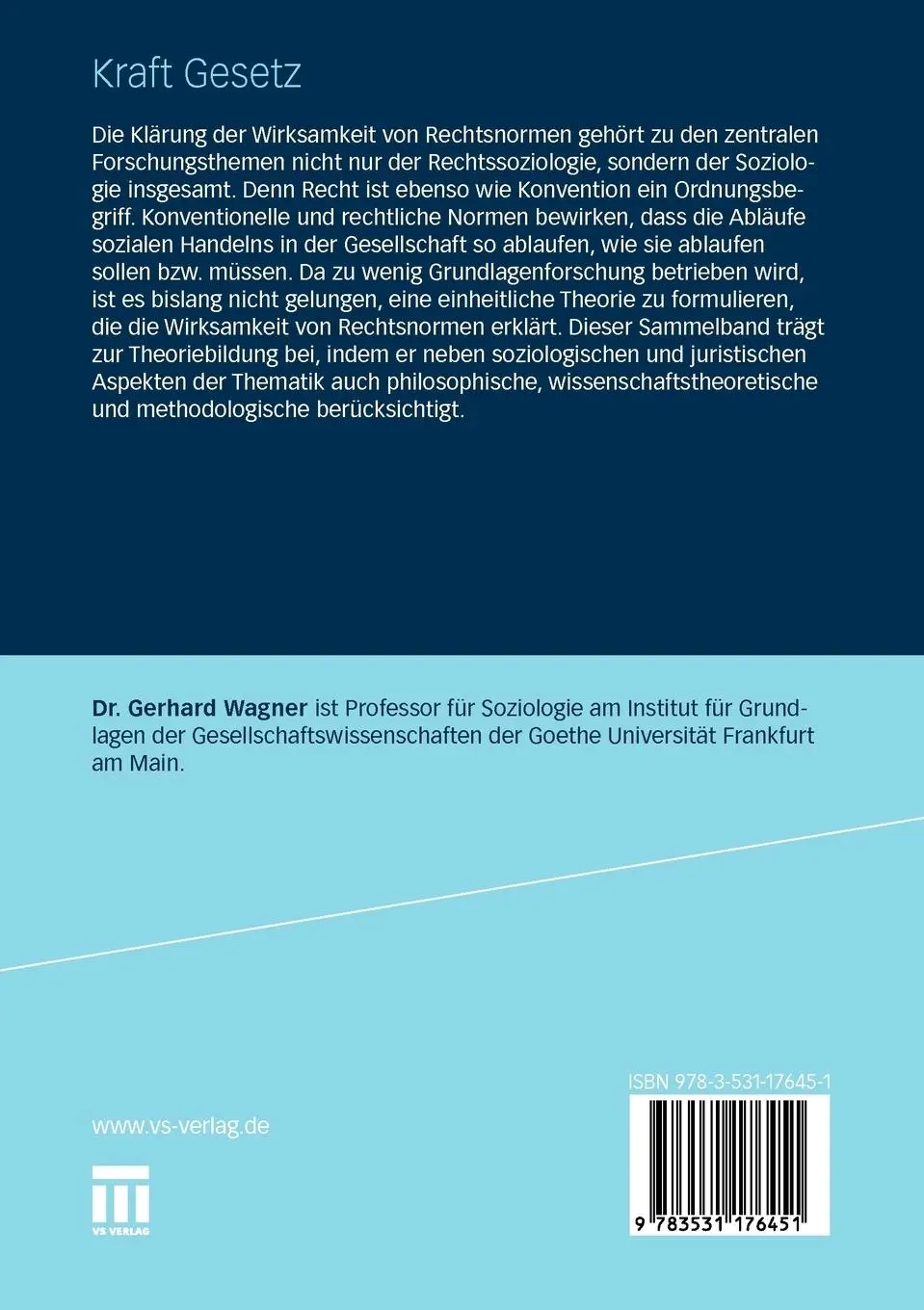 Rückseite: 9783531176451 | Kraft Gesetz | Gerhard Wagner | Taschenbuch | 168 S. | Deutsch | 2010