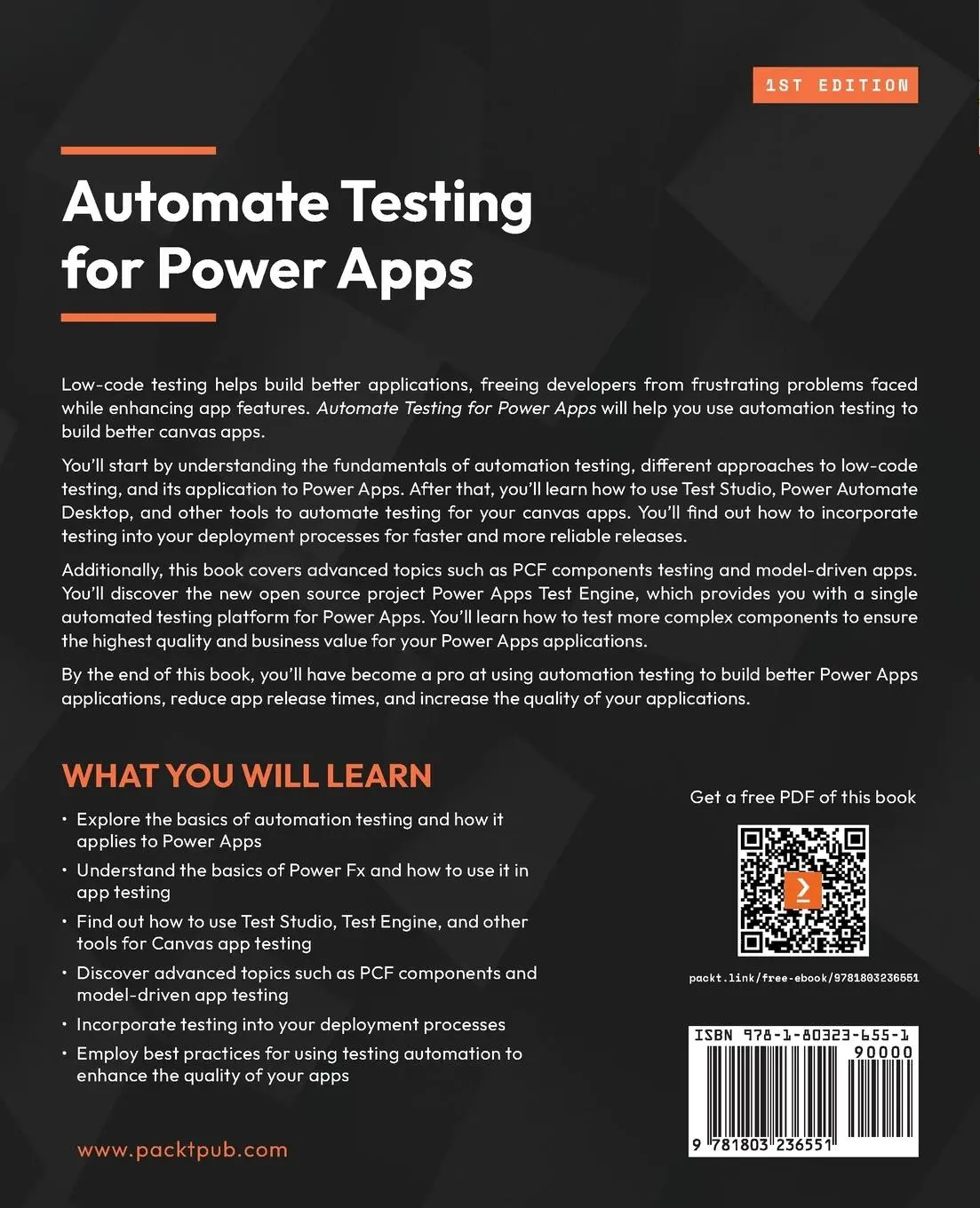 Rückseite: 9781803236551 | Automate Testing for Power Apps | César Calvo (u. a.) | Taschenbuch
