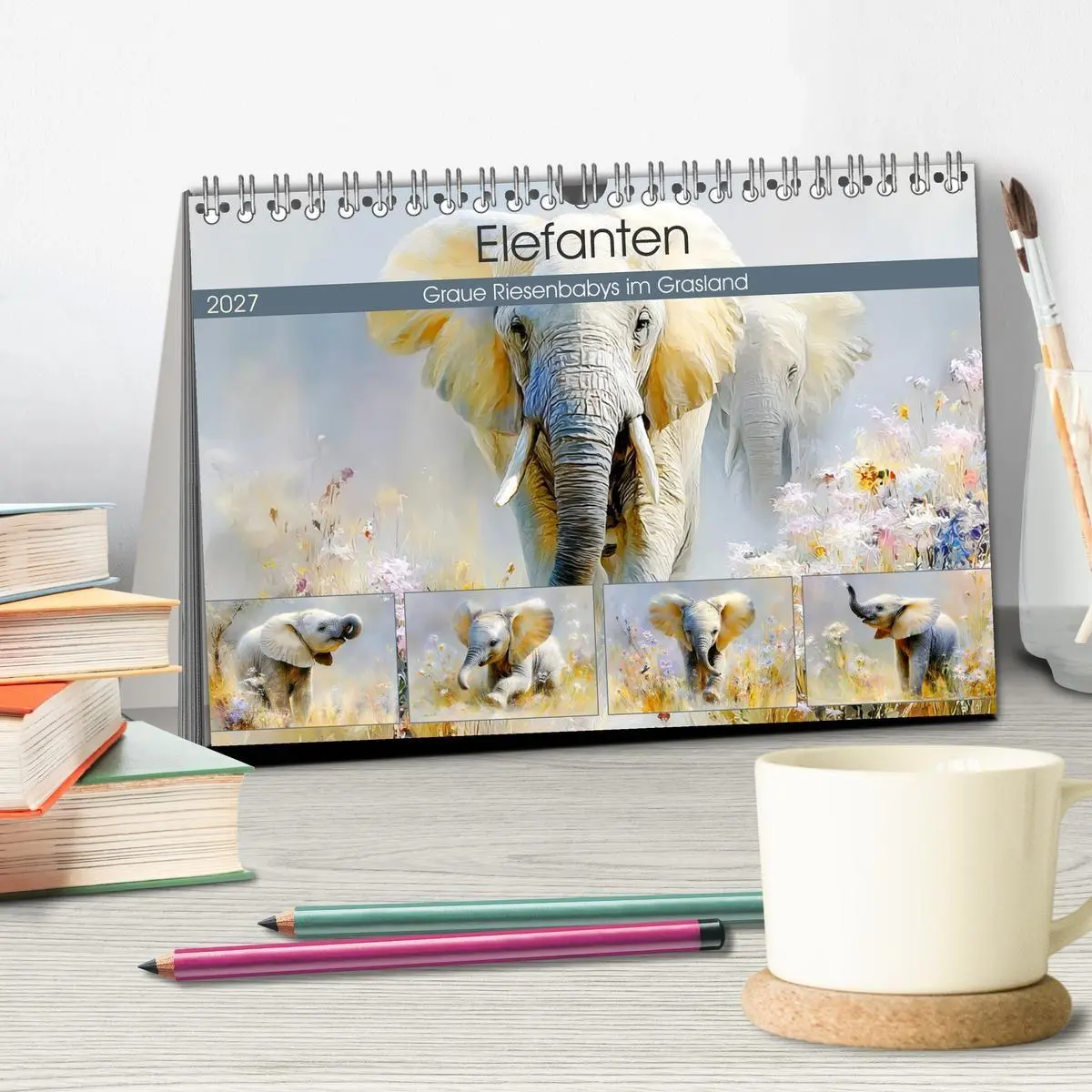 Bild: 9783516796551 | Elefanten. Graue Riesenbabys im Grasland (Tischkalender 2027 DIN A5...