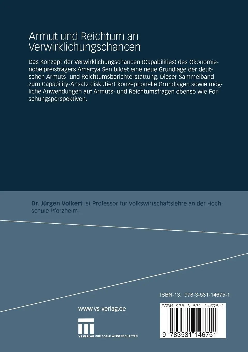 Rückseite: 9783531146751 | Armut und Reichtum an Verwirklichungschancen | Jürgen Volkert | Buch