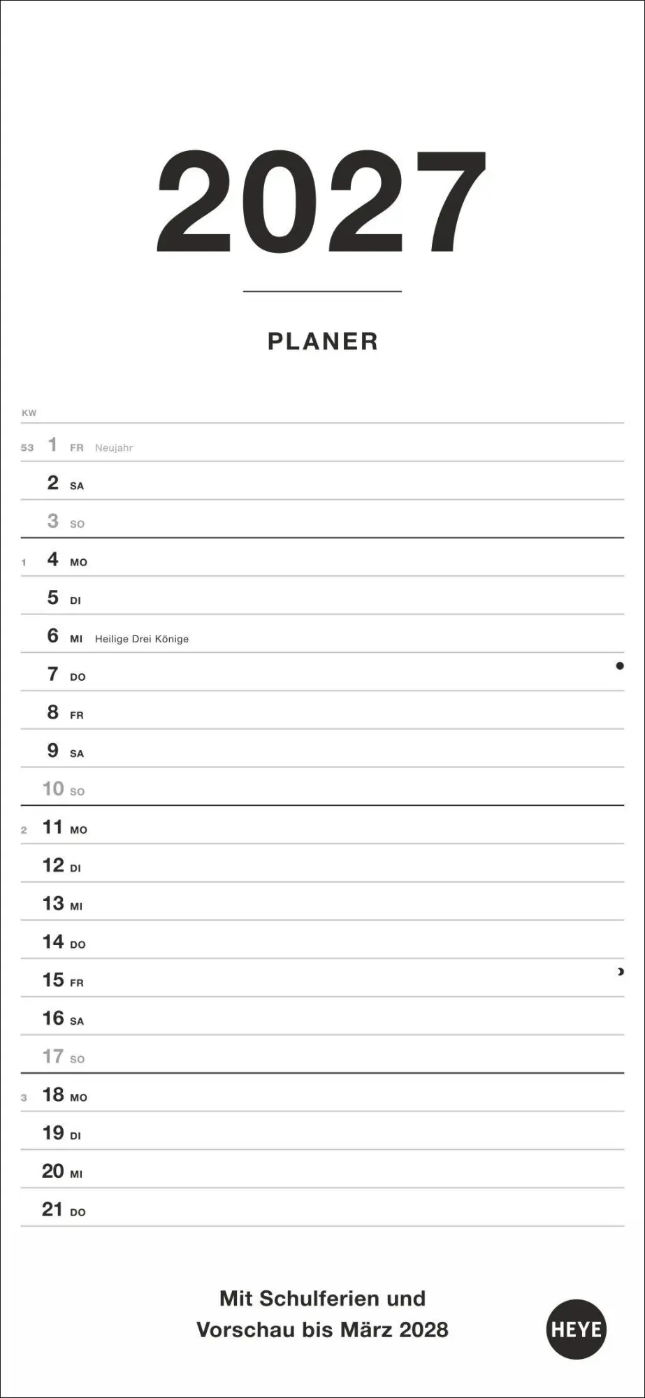 Cover: 9783756416851 | Black&amp;White Planer 2027 | Kalender | Bürokalender Heye | 14 S. | 2027