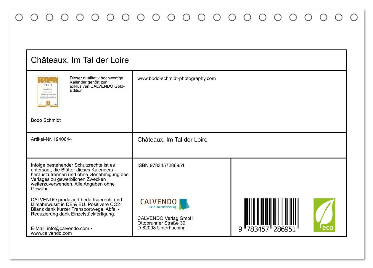 Bild: 9783457286951 | Châteaux. Im Tal der Loire (Tischkalender 2026 DIN A5 quer),...