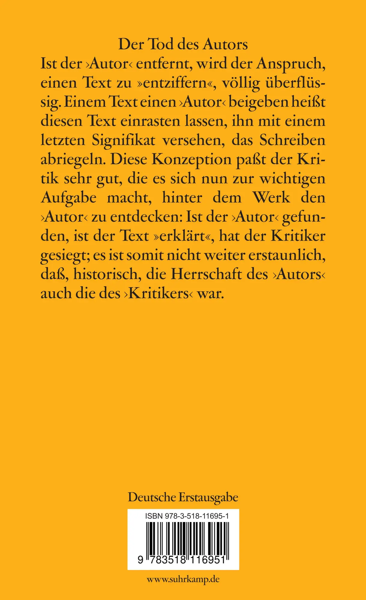 Rückseite: 9783518116951 | Das Rauschen der Sprache | Kritische Essays IV | Roland Barthes | Buch