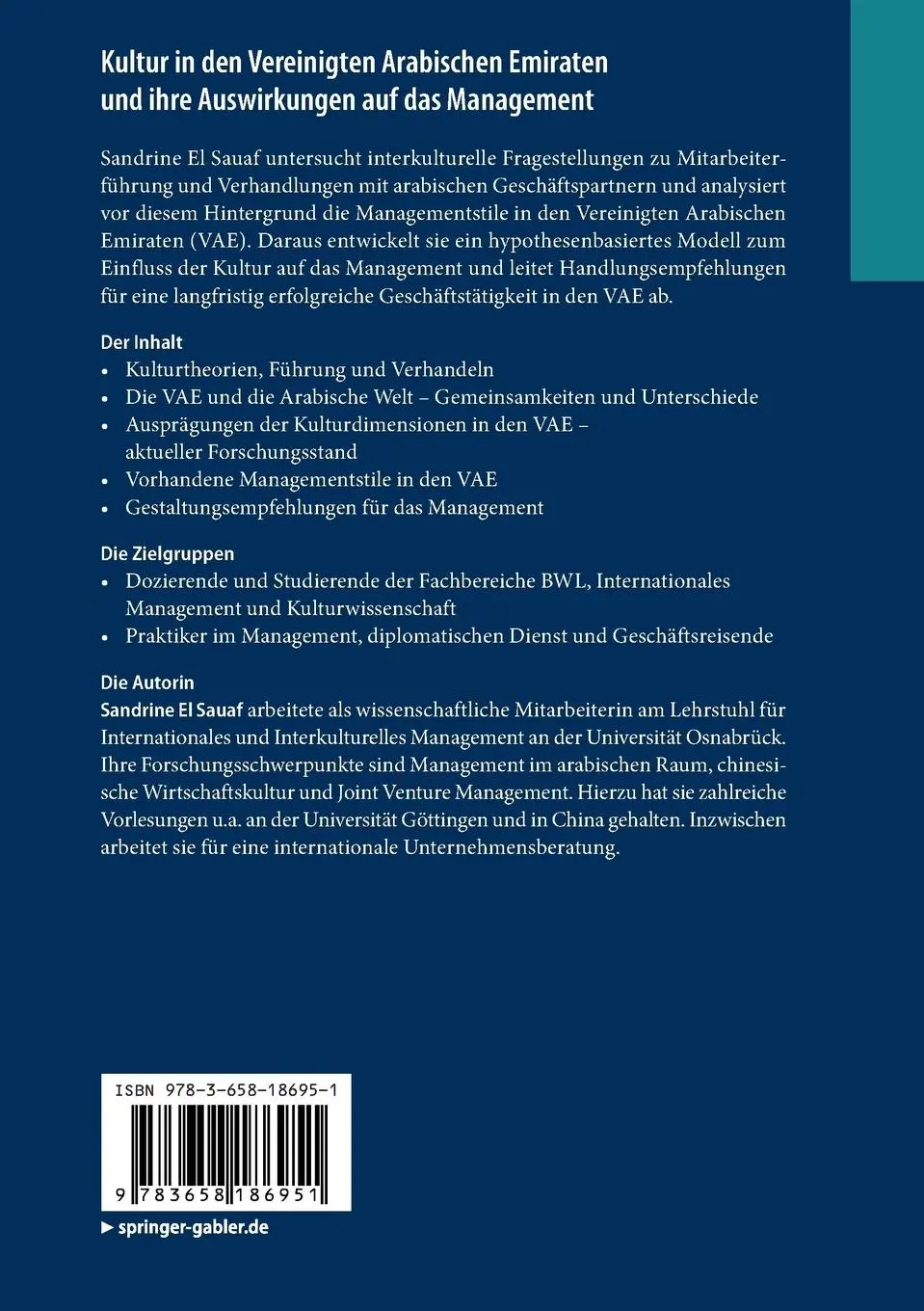 Rückseite: 9783658186951 | Kultur in den Vereinigten Arabischen Emiraten und ihre Auswirkungen...