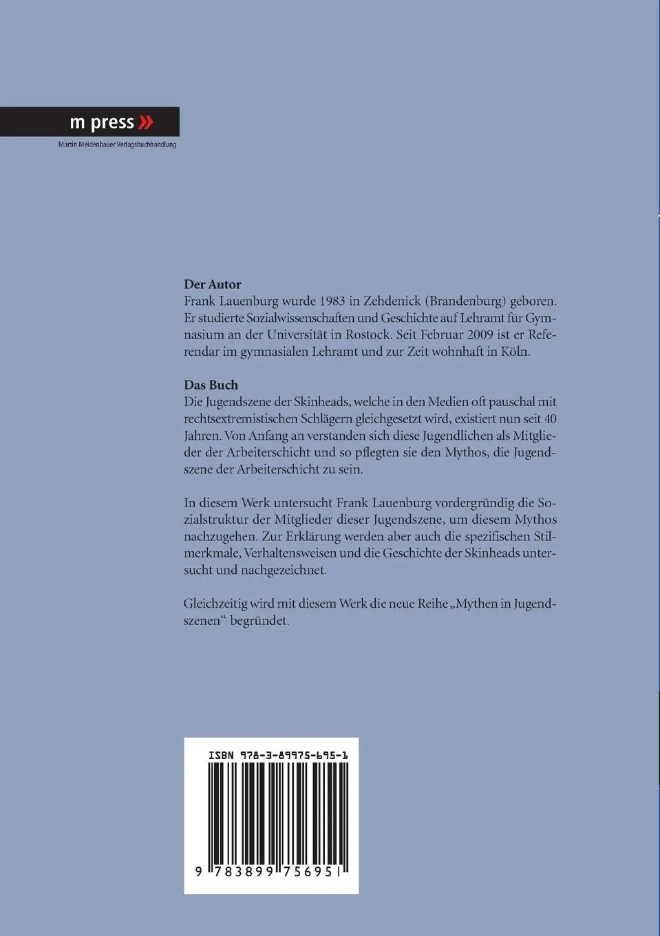 Rückseite: 9783899756951 | 40 Jahre Skinheads | Jugendszene und Arbeitermythos | Frank Lauenburg