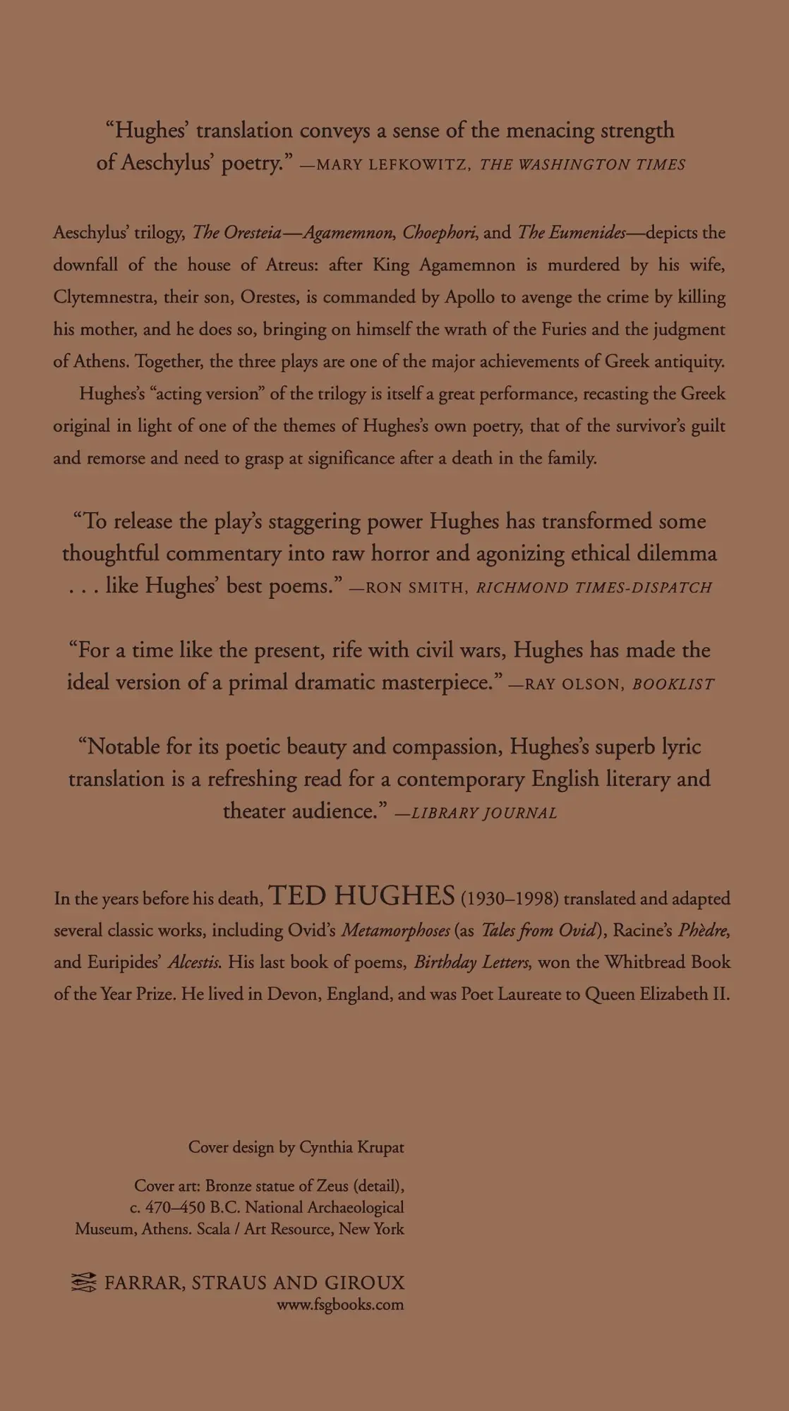 Rückseite: 9780374527051 | Oresteia of Aeschylus | A New Translation by Ted Hughes | Aeschylus