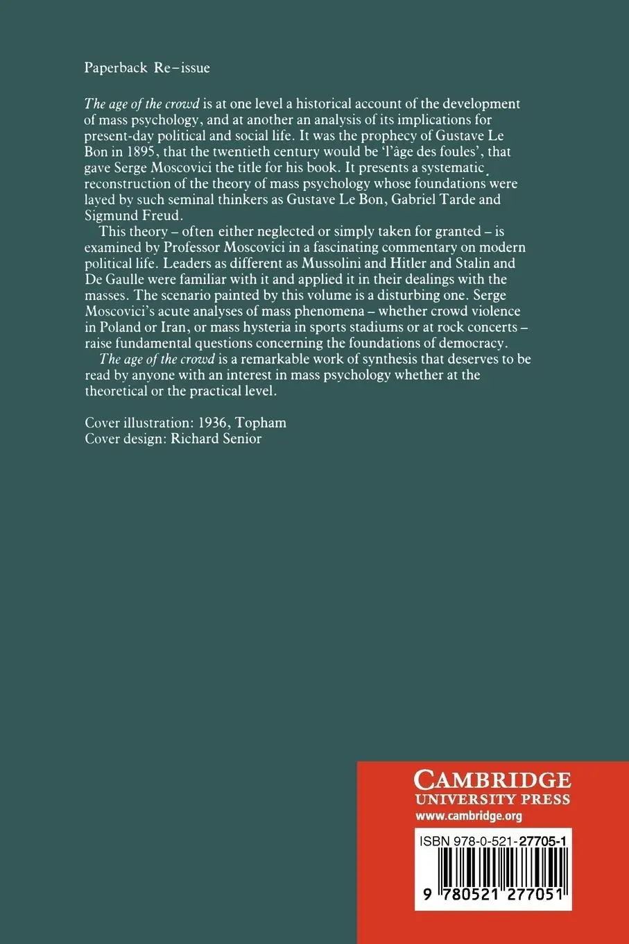 Rückseite: 9780521277051 | The Age of the Crowd | A Historical Treatise on Mass Psychology | Buch