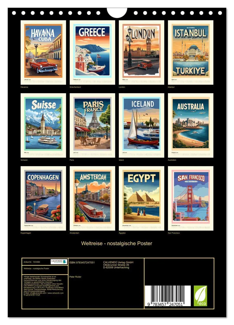 Bild: 9783457247051 | Weltreise - nostalgische Poster (Wandkalender 2026 DIN A4 hoch),...