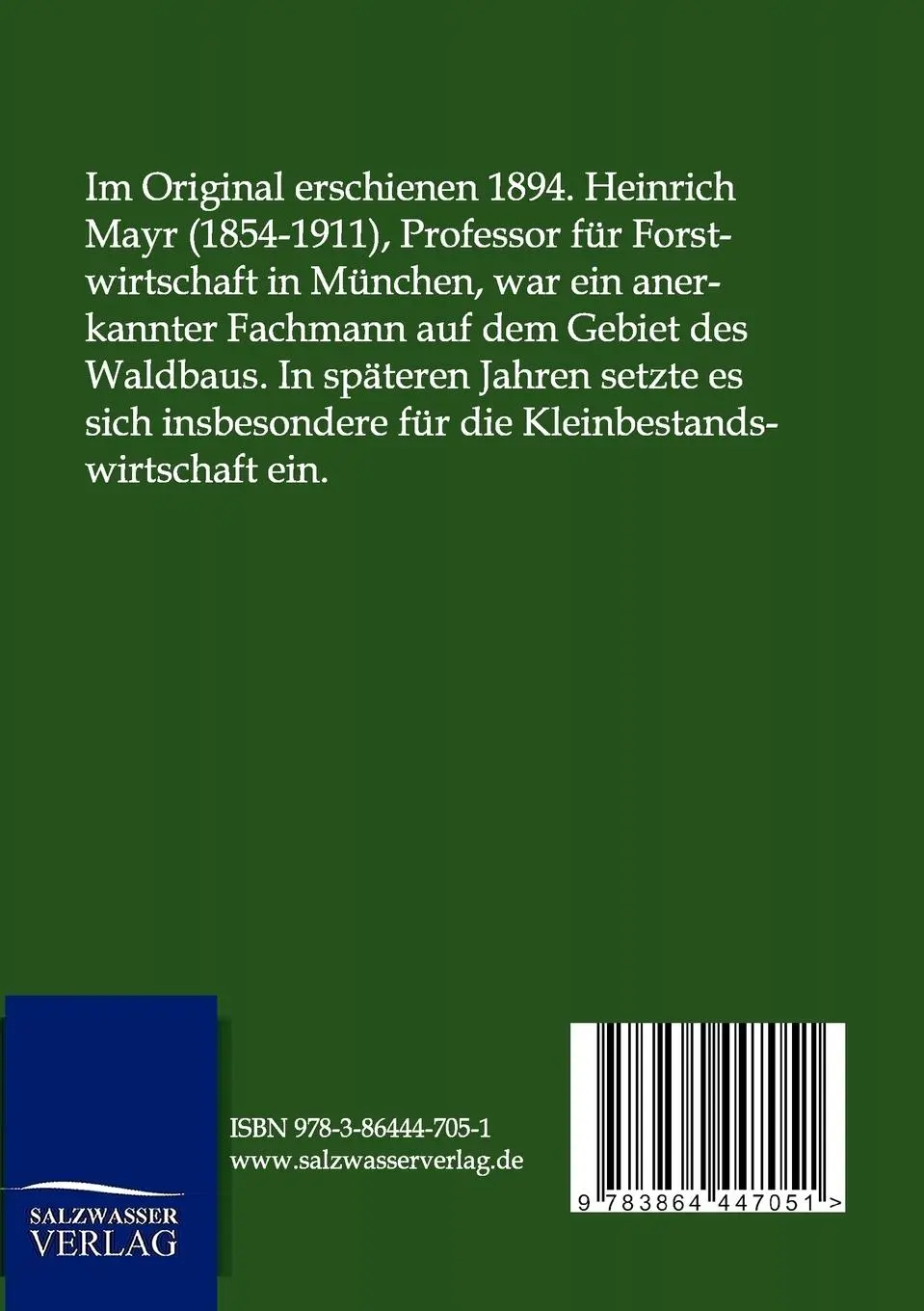 Rückseite: 9783864447051 | Das Harz der Nadelhölzer | Heinrich Mayr | Taschenbuch | Paperback