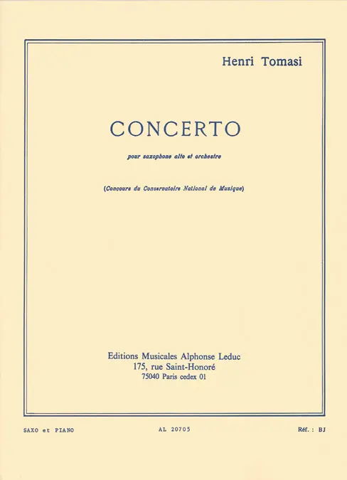 Cover: 9790046207051 | Concerto For Alto Saxophone And Orchestra | Henri Tomasi