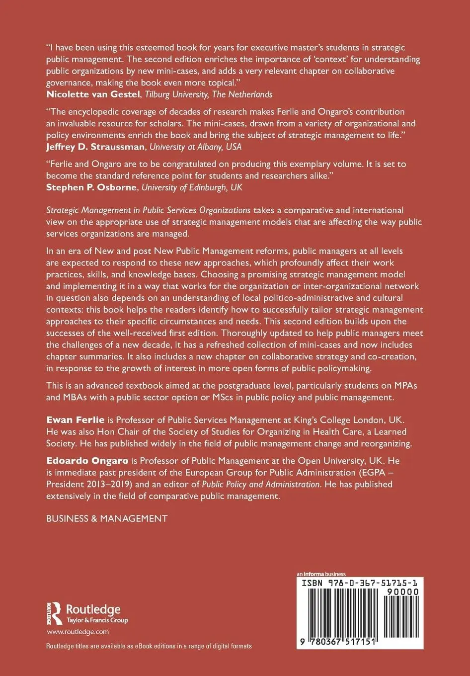 Rückseite: 9780367517151 | Strategic Management in Public Services Organizations | Ferlie (u. a.)