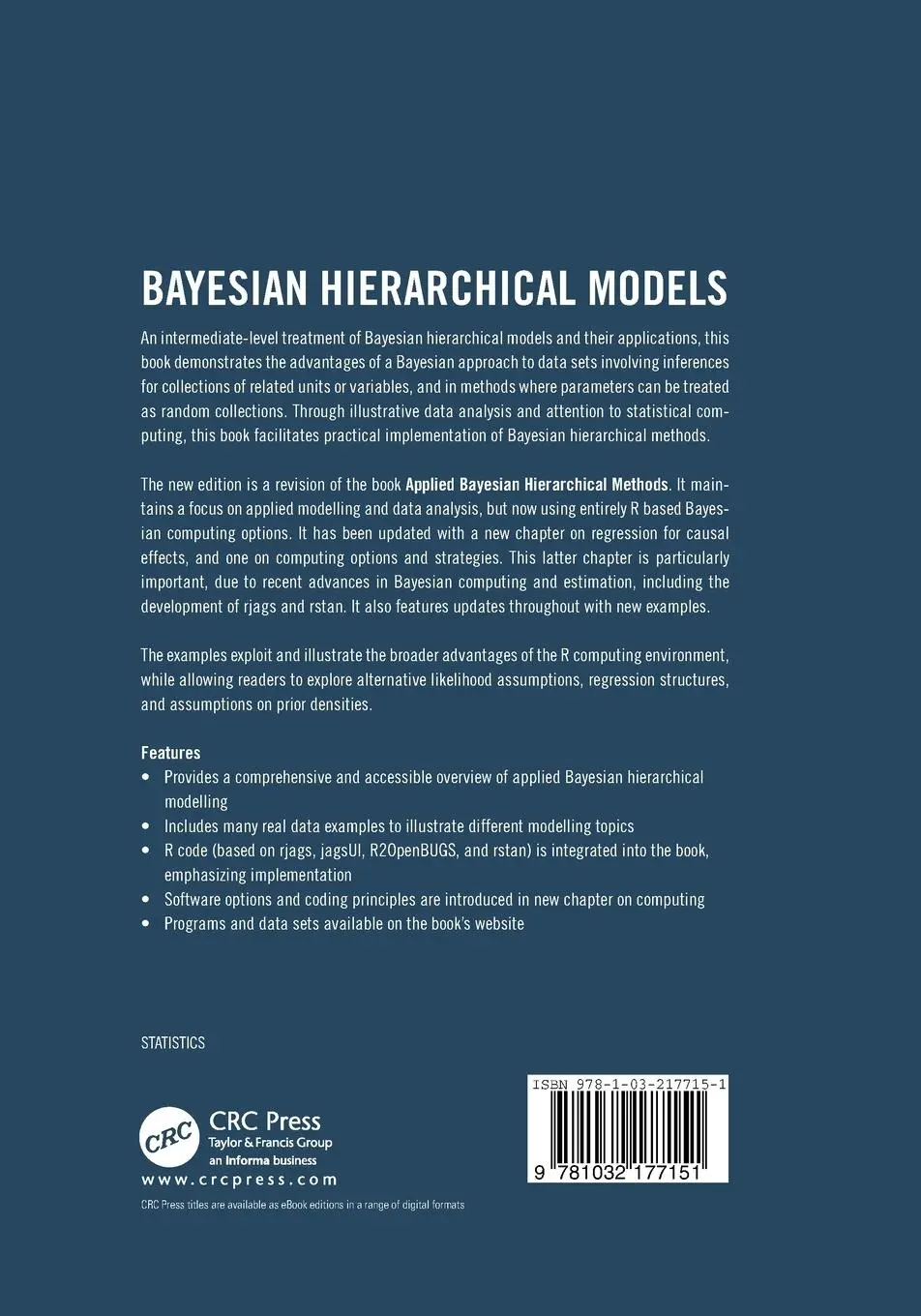 Rückseite: 9781032177151 | Bayesian Hierarchical Models | Peter D. Congdon | Taschenbuch | 2021