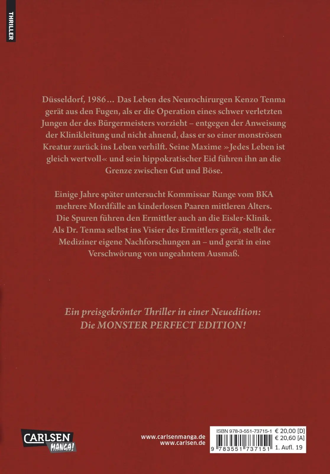 Rückseite: 9783551737151 | Monster Perfect Edition 1 | Naoki Urasawa | Taschenbuch | 428 S.