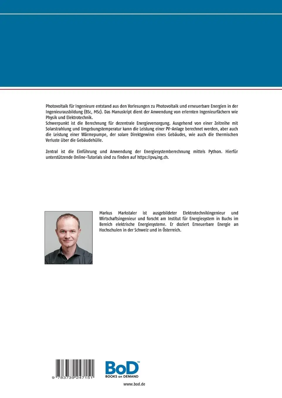 Rückseite: 9783739247151 | Photovoltaik für Ingenieure | Markus Markstaler | Taschenbuch | 136 S.