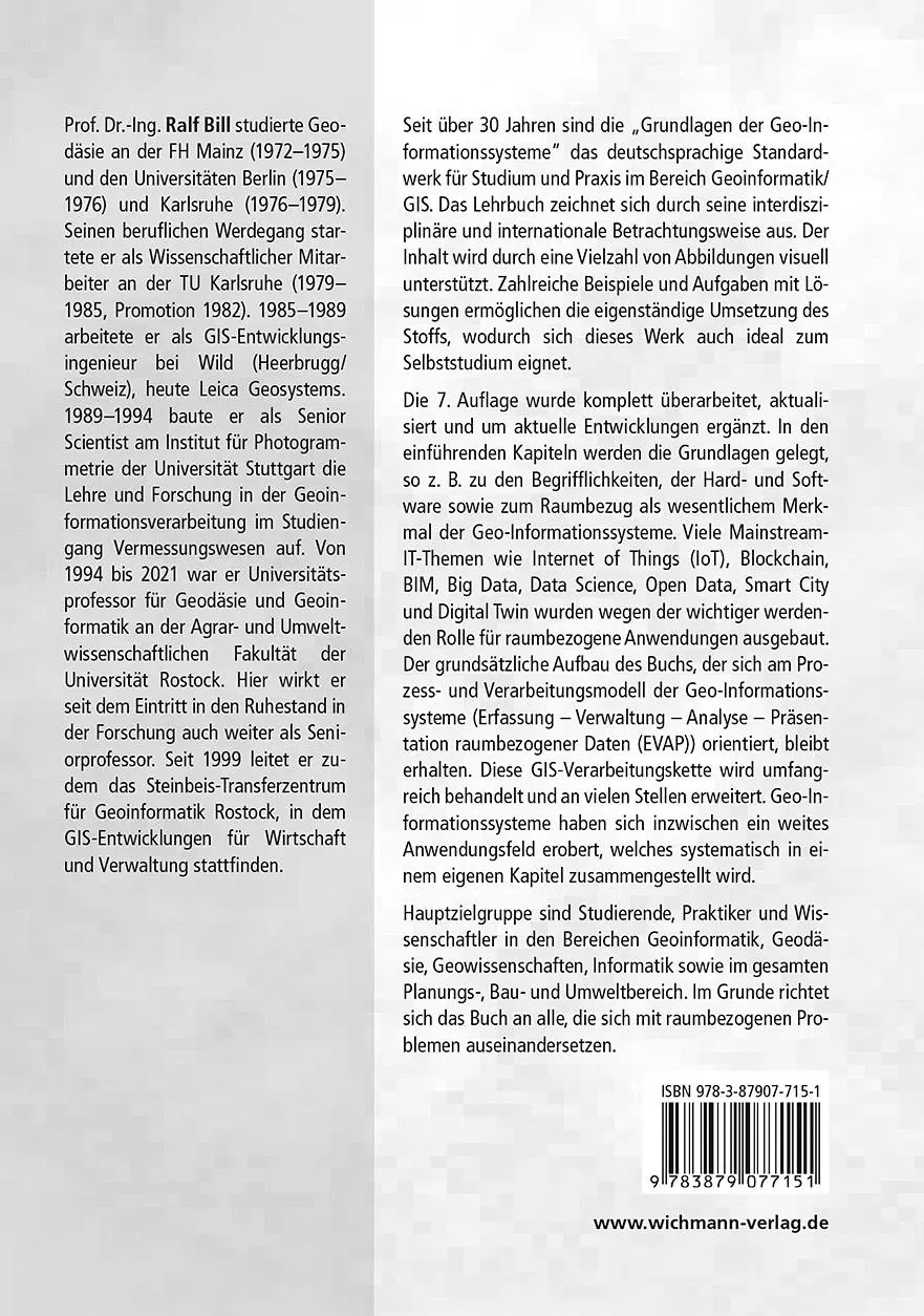 Rückseite: 9783879077151 | Grundlagen der Geo-Informationssysteme | Ralf Bill | Buch | 901 S.
