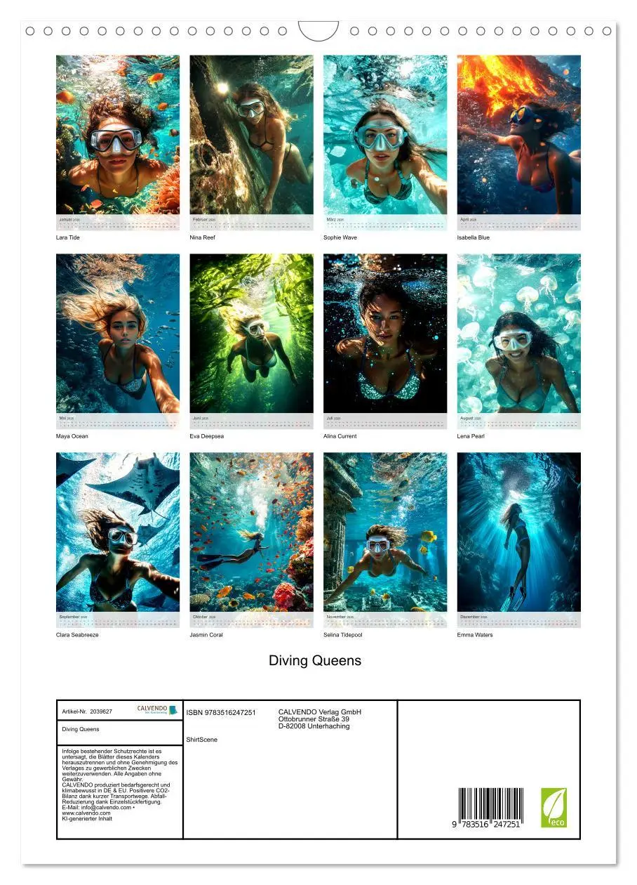 Bild: 9783516247251 | Diving Queens (Wandkalender 2026 DIN A3 hoch), CALVENDO Monatskalender