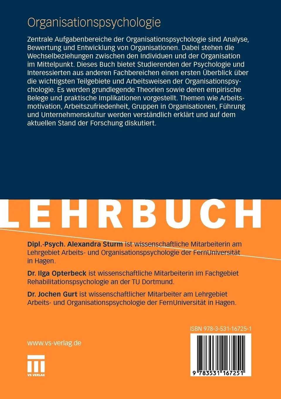 Rückseite: 9783531167251 | Organisationspsychologie | Alexandra Sturm (u. a.) | Taschenbuch