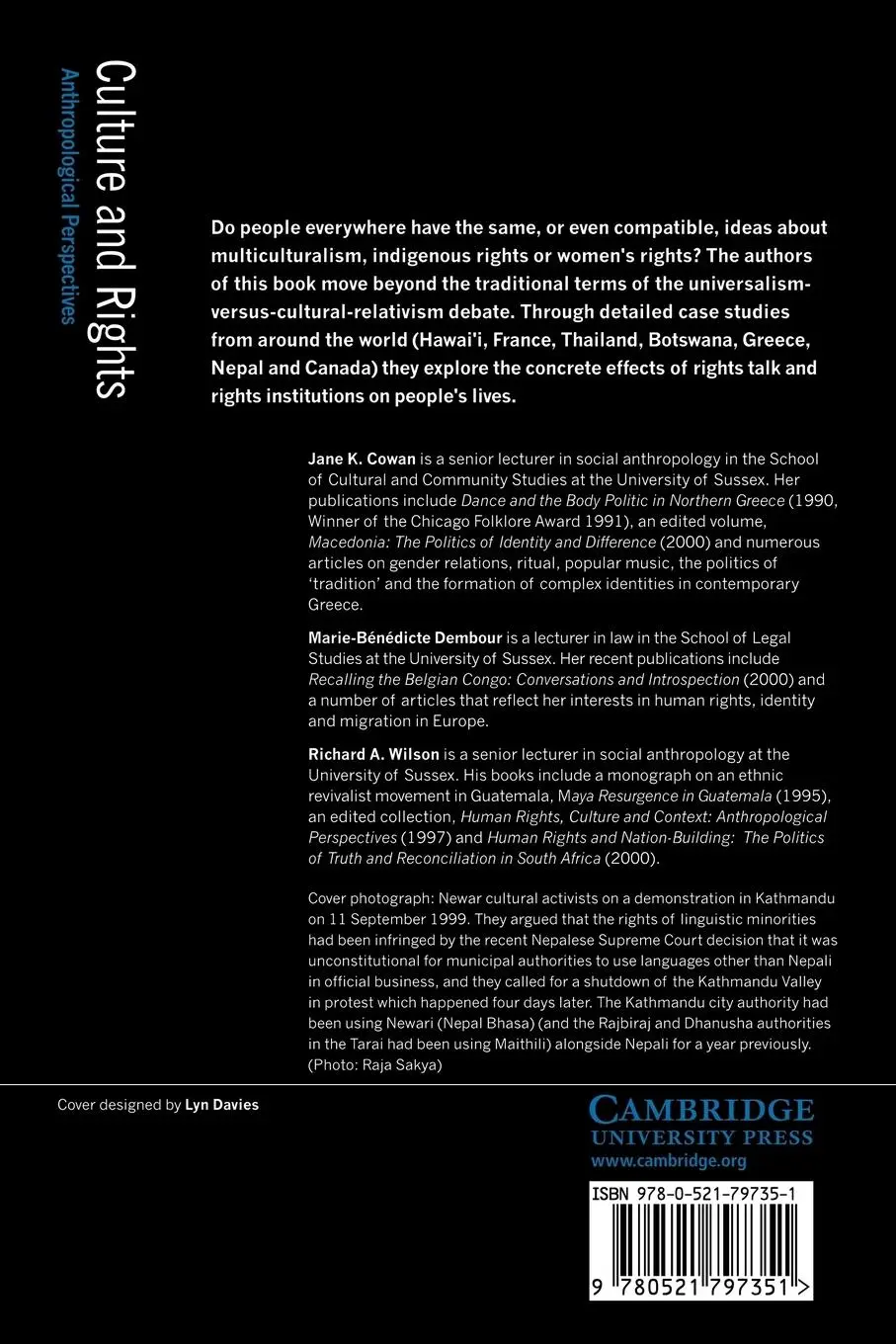 Rückseite: 9780521797351 | Culture and Rights | Anthropological Perspectives | Dembour (u. a.)