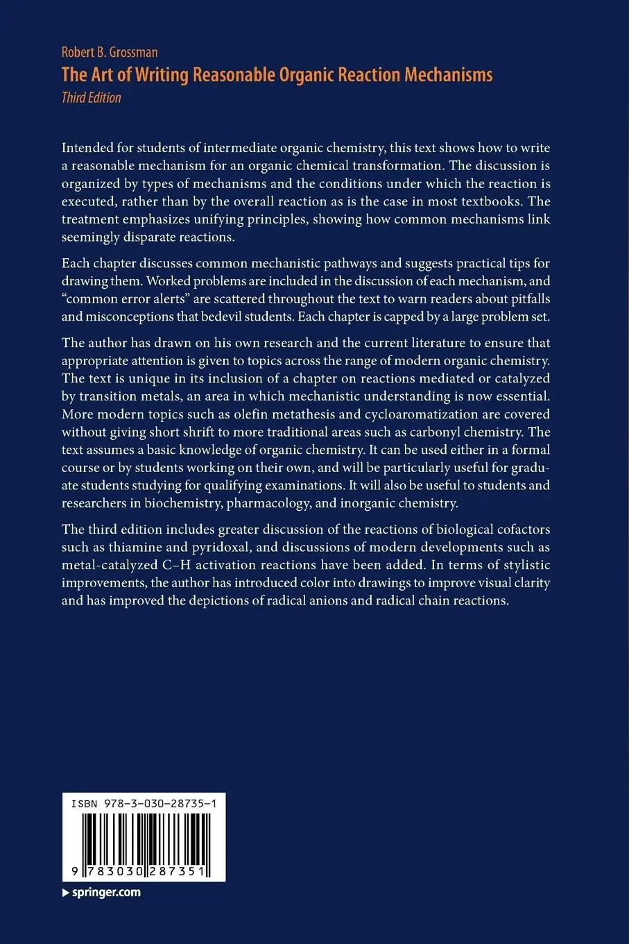Rückseite: 9783030287351 | The Art of Writing Reasonable Organic Reaction Mechanisms | Grossman