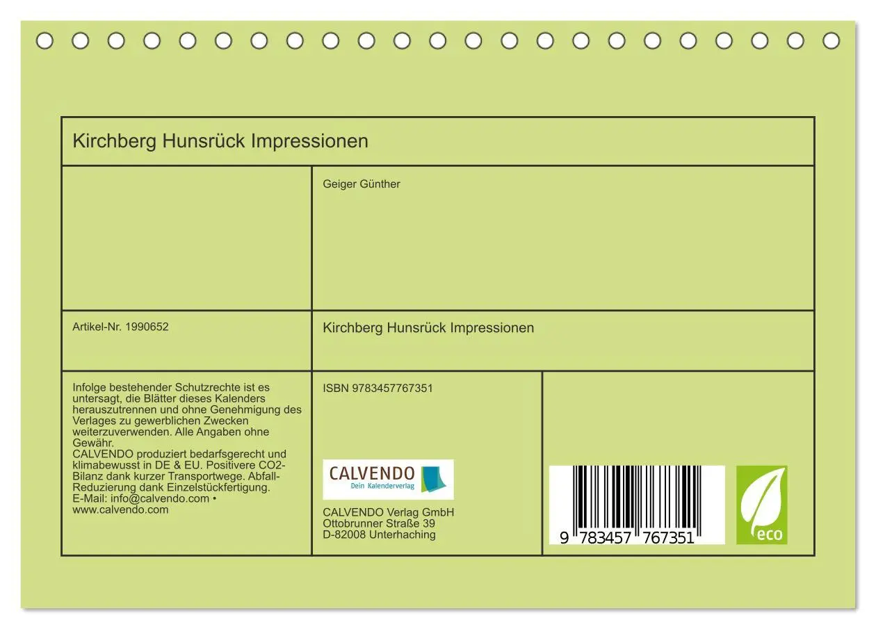 Bild: 9783457767351 | Kirchberg Hunsrück Impressionen (Tischkalender 2026 DIN A5 quer),...